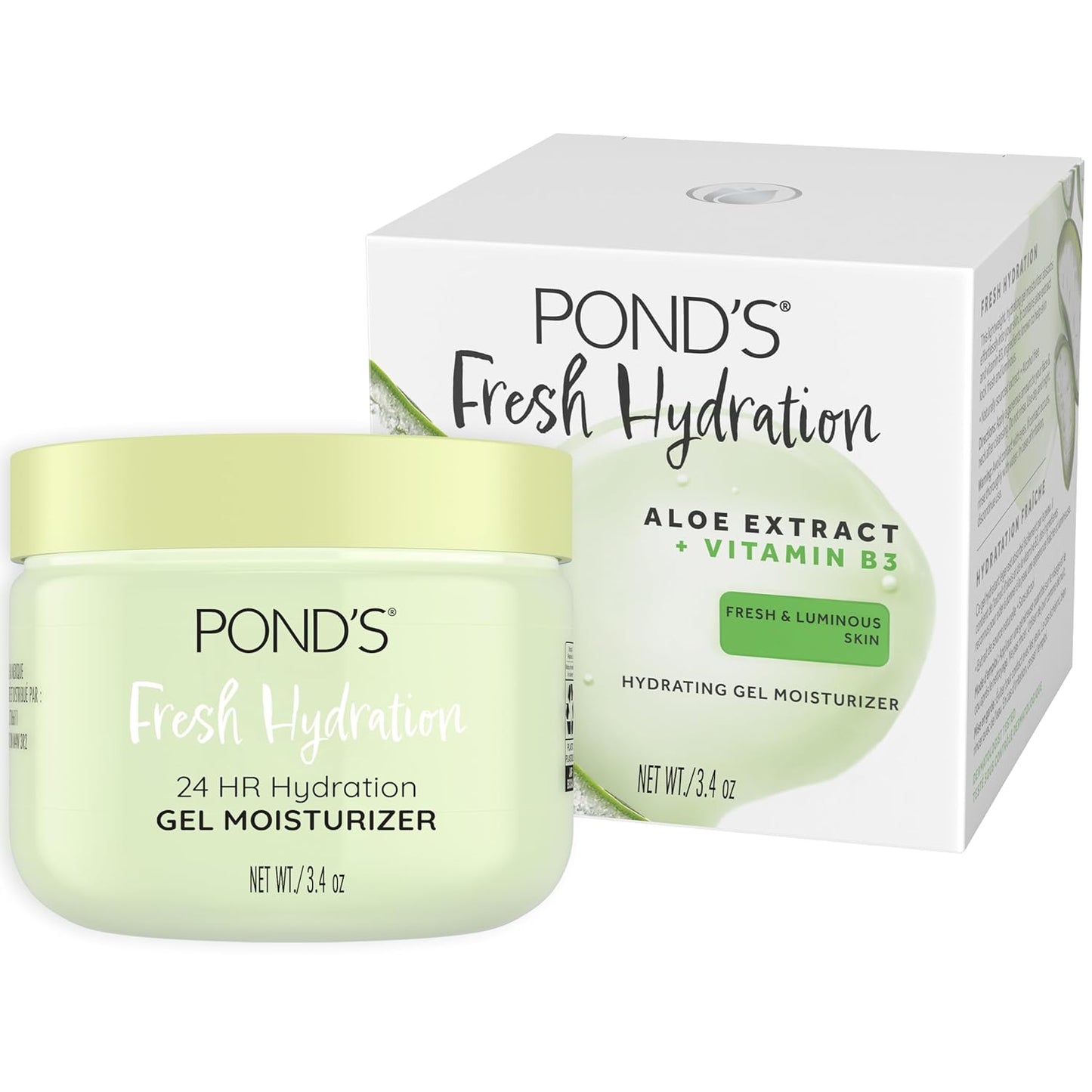 POND'S Aloe Extract & Vitamin B3 Gel Face Moisturizer For Fresh and Luminous Skin, 3.4 oz