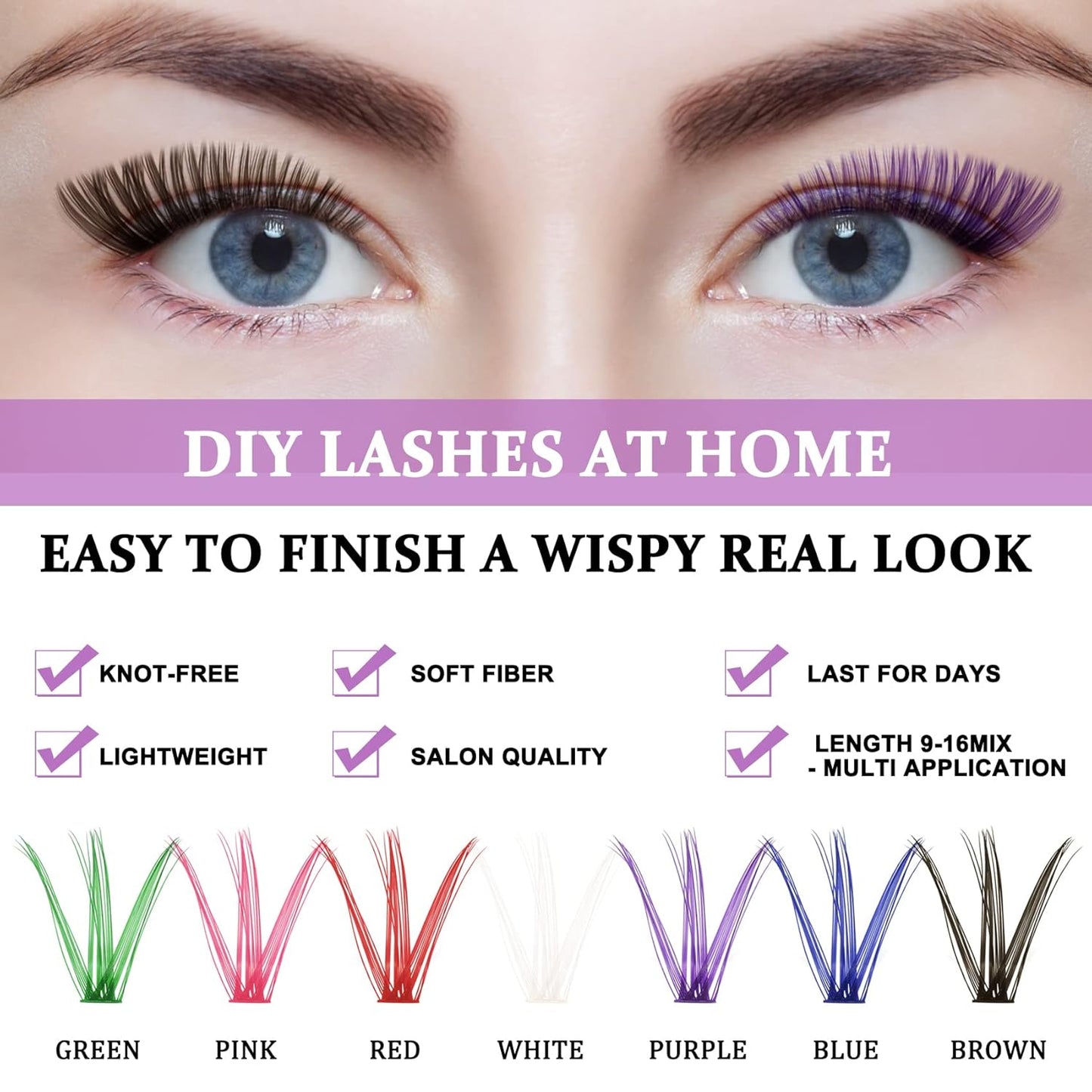 B&Q Lash Clusters Colored DIY Eyelash Extensions 280 Clusters Lashes 40D-D-14mm 7 Color Mix Volume Eyelash Clusters Wispy Individual Cluster DIY at Home(7MIX,40D-D-14mm)