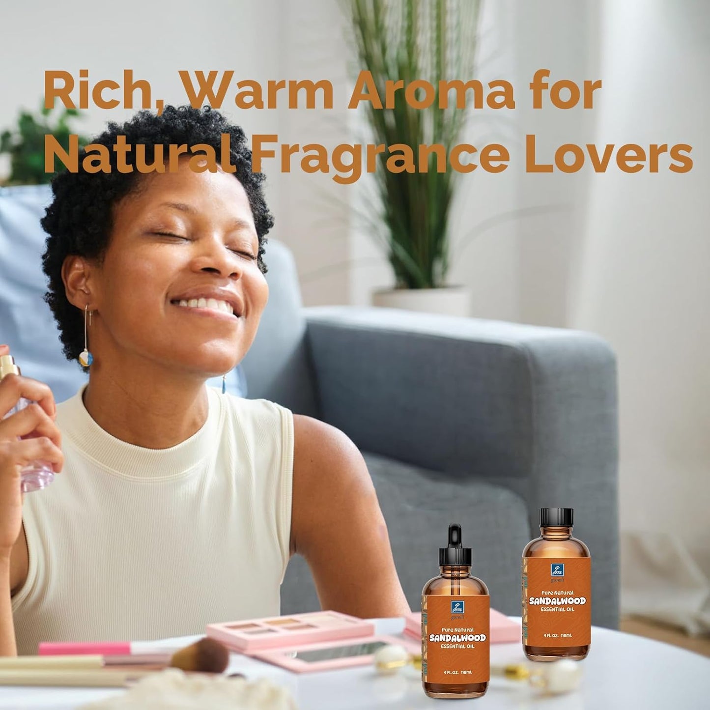 Sandalwood Essential Oil 4 Oz, 100% Pure Sandalwood Oil for Diffuser, Skin, Hair, Body & Face, Perfume Base Note for Men & Women, Aromatherapy & Massage