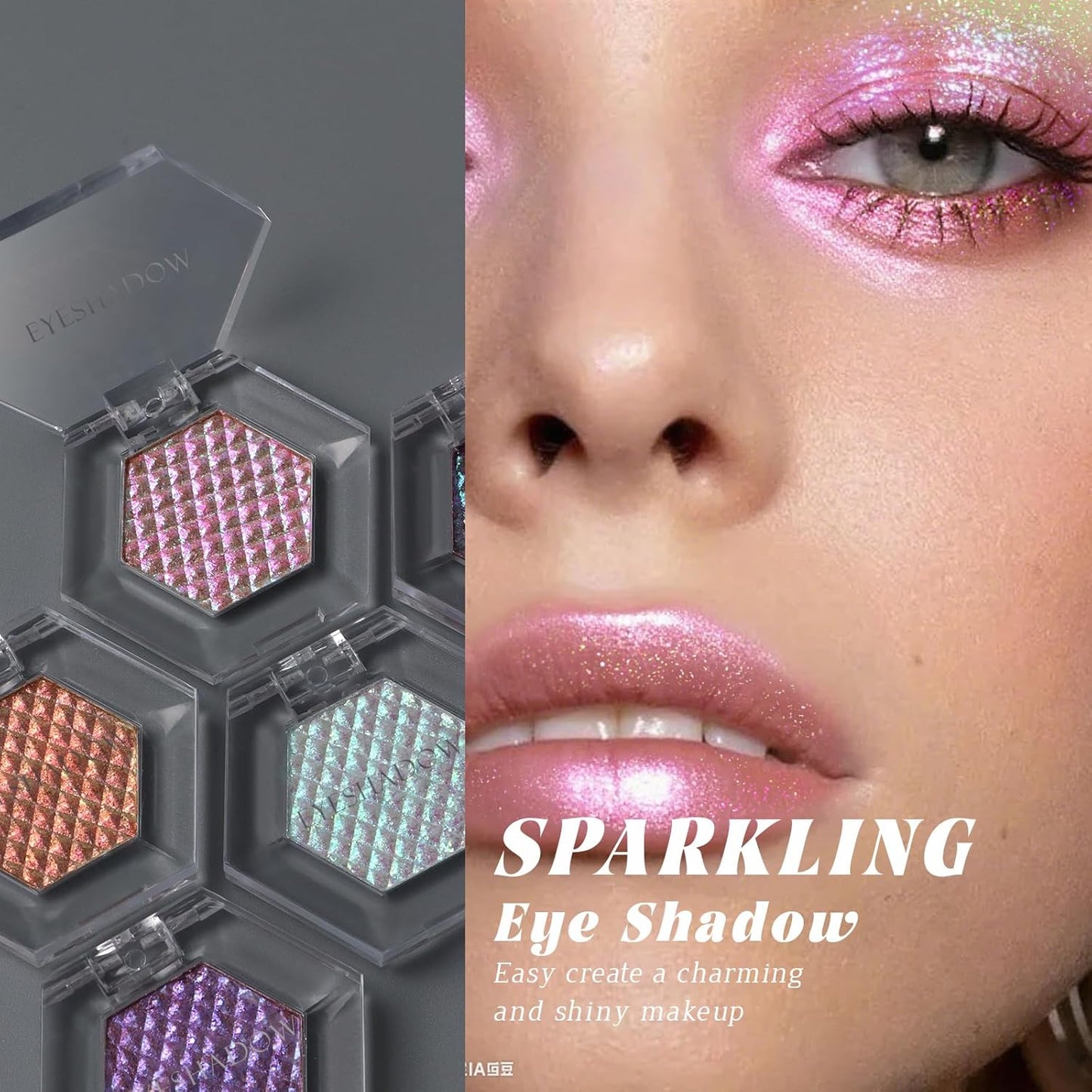 Chameleon Mermaid Pink Glitter Eyeshadow, Cream to Powder Shimmer Multichrome Single Eyeshadow, Sparkling Holographic Color Shifting Eye Brightener Highlighter Makeup Palette 02