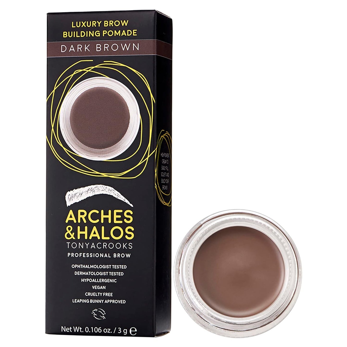 Arches and Halos Luxury Brow Building Pomade - Vegan Eyebrow Pomade - Creamy, Long Wearing Color for Clean, Defined Brows - Dark Brown - 0.1 oz