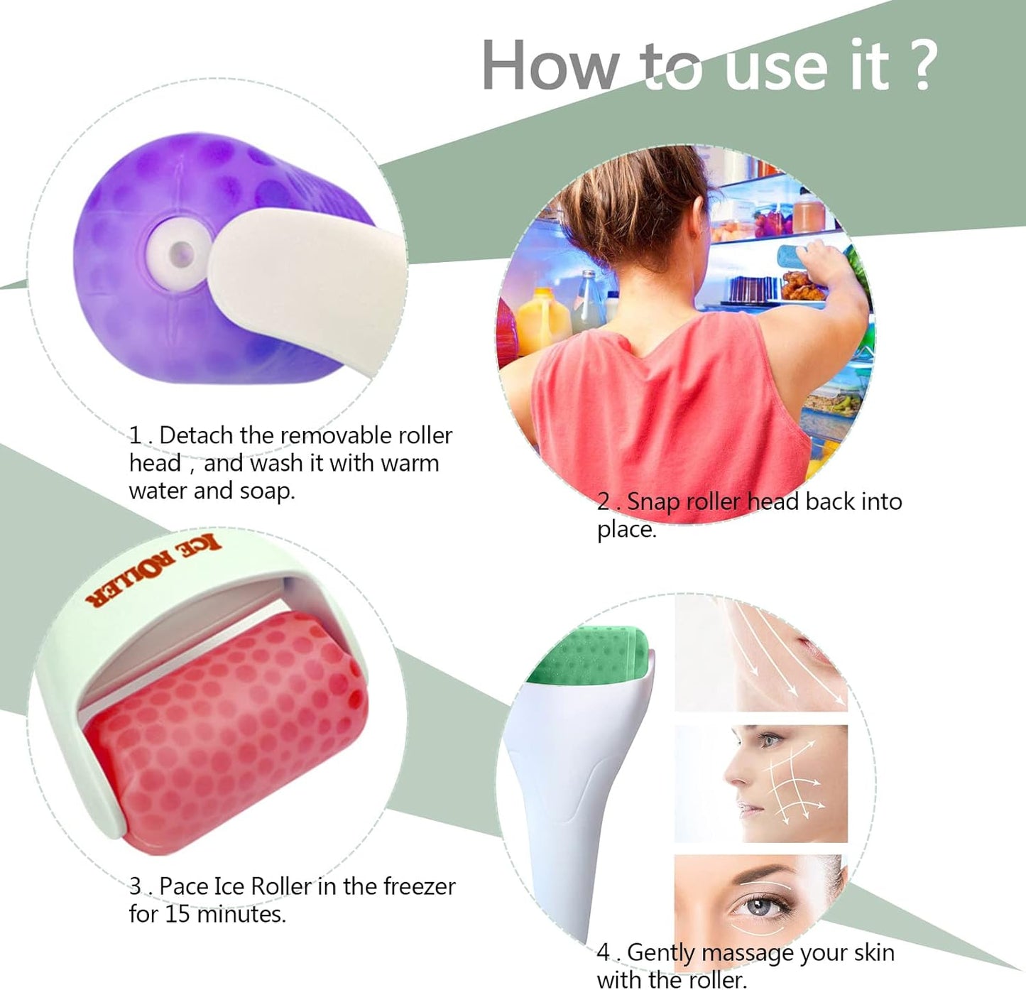 Ice Roller for Face,Cold Facial Massager for Eye Puffiness,Skin Care Tools for Migraine Relief and Blood Circulation (Red)