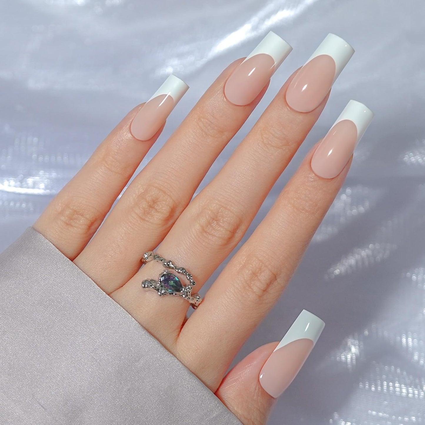 French Gel Nail Tips - Jofay Fashion French Tip Press on Nails 10-Piece Set 320Pcs, 3 in 1 Nude long Square Nail Tips, No Need to File Acrylic Fake Nails for Nail Art DIY & Nail Extension, 16 Sizes