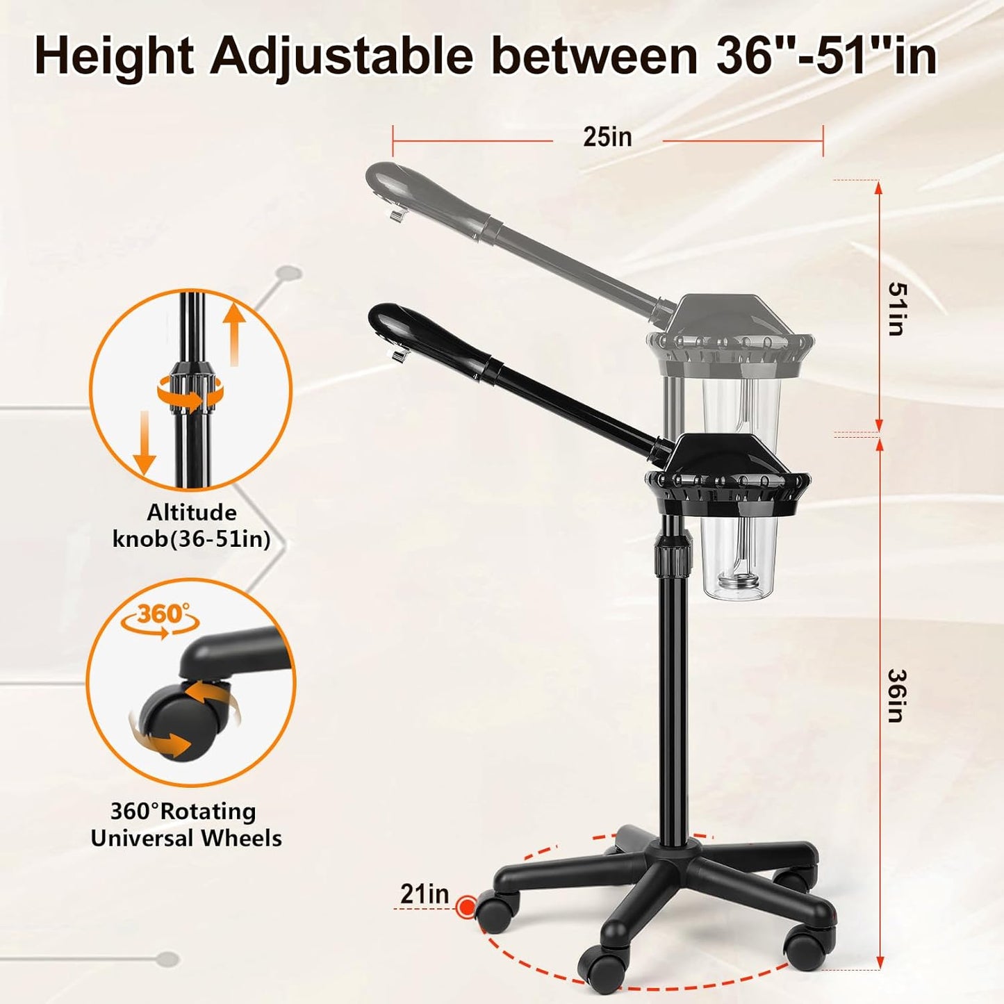 Professional Facial Steamer,vaporizador Facial Adjustable Height and Angle,More Steam, Hot Mist Facial Humidifier Atomizer for Spa Beauty, Home Use