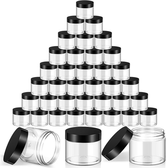 SATINIOR 36 Pieces 2 oz Plastic Jars with Lids Wide Mouth Airtight Reusable Container Acrylic Cosmetic Small Jars for Lotions Ointments Travel Toiletries Creams Make up Storage(Black)