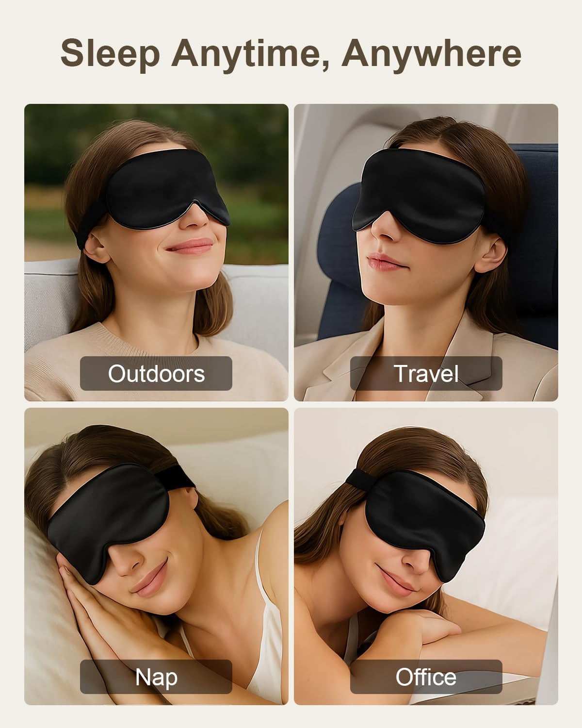 Luxury 22 Momme 100% Mulberry Silk Sleep Mask – 3D Eye Mask with Adjustable Strap, Gentle on Skin and Eyes, Provides Complete Light Blockage for Deep Sleep (Black, Adjustable)