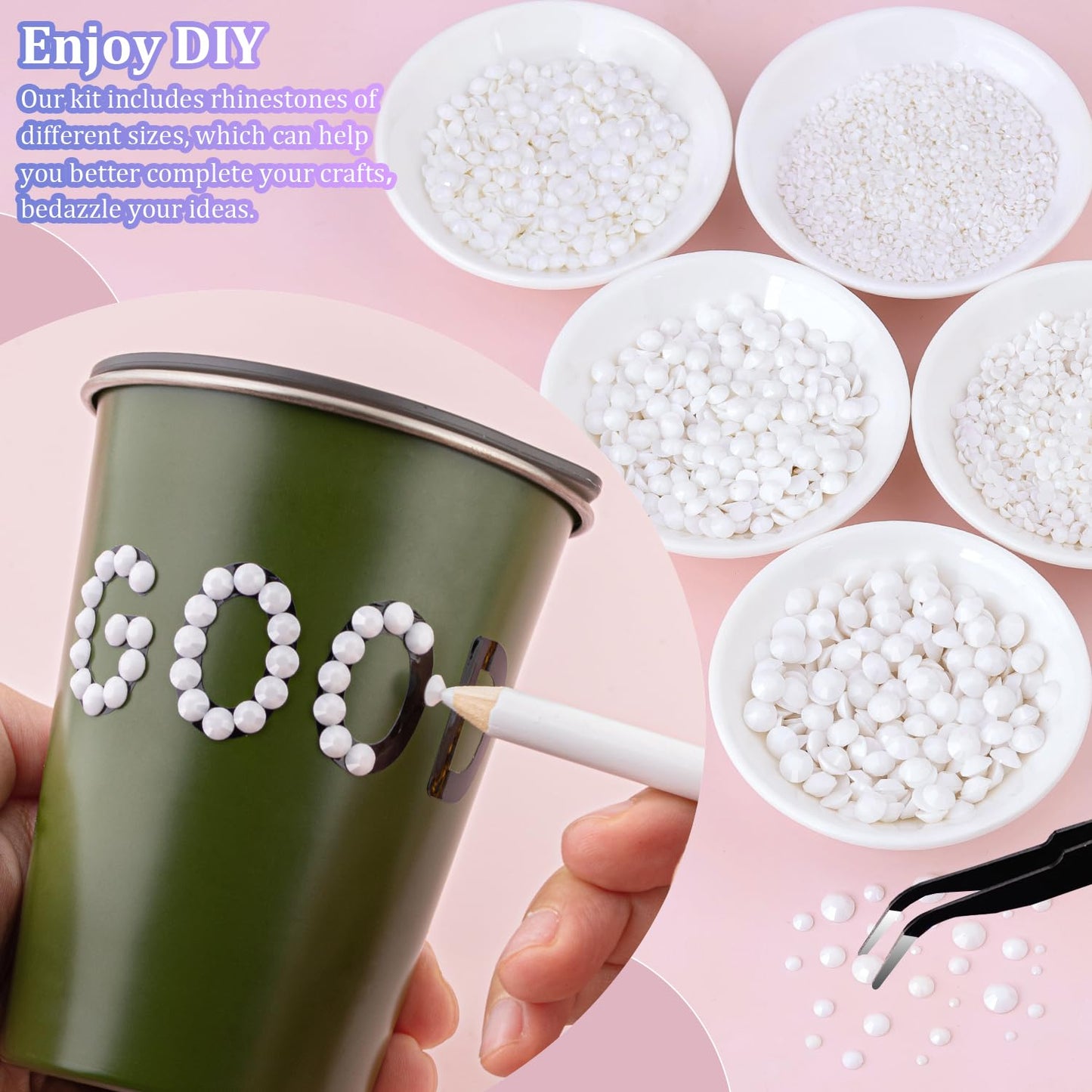 30000Pcs Resin Rhinestones for Bedazzling with Tweezers, White Rhinestones for Crafting with B7000 Jewelry Glue for DIY Crafts Clothing Tumblers Shoes Fabric Nail Art