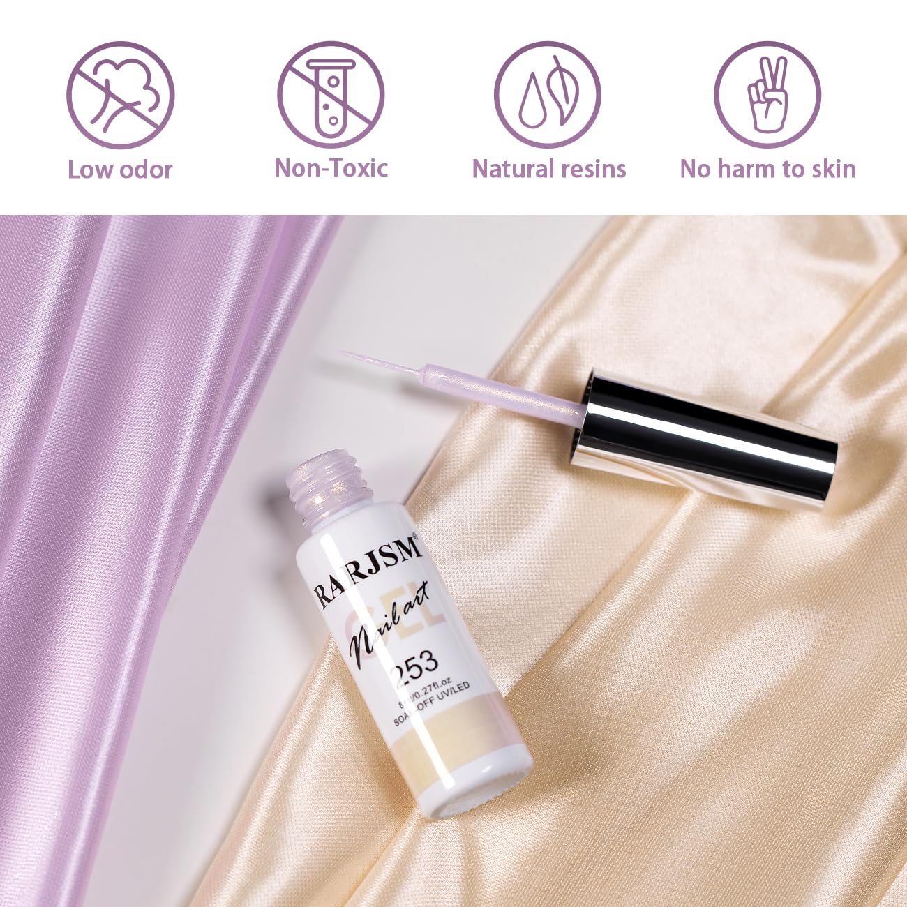 RARJSM Pearl Gold Gel Liner Nail Art Pearlescent Milky Light Purple White Golden Shell Glitter Swirl Effect Gel Nail Polish 8ml Build in Thin Brush Painted Drawing Striper Gelpolish Curing Requires