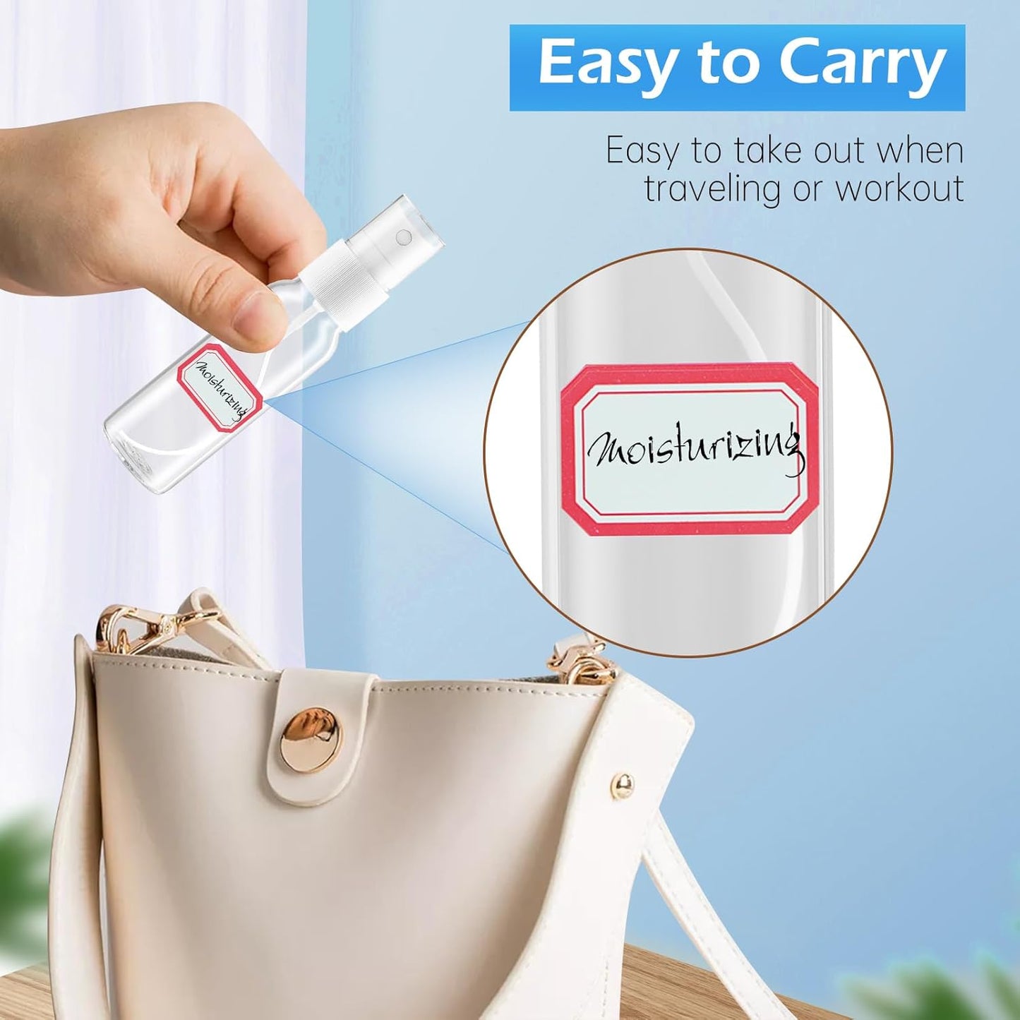 Spray Bottles, 1oz/30ml Clear Empty Fine Mist Plastic Mini Travel Bottle Set, Small Refillable Liquid Containers with 2pcs Funnels and 24pcs Labels (12 Pack)