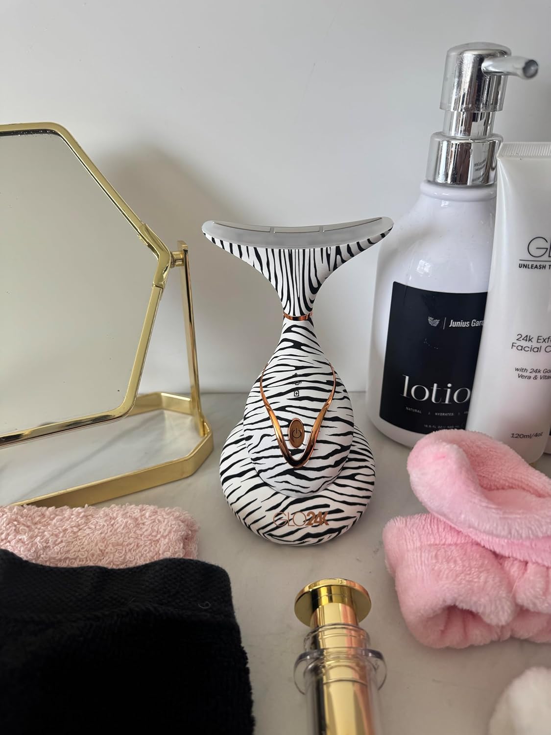 GLO24K Red Light for Face & Neck Beauty Device - 7 in 1 Facial Massager Tool and Neck Care Device for Neckline Care, Face and Neck Massager for Women