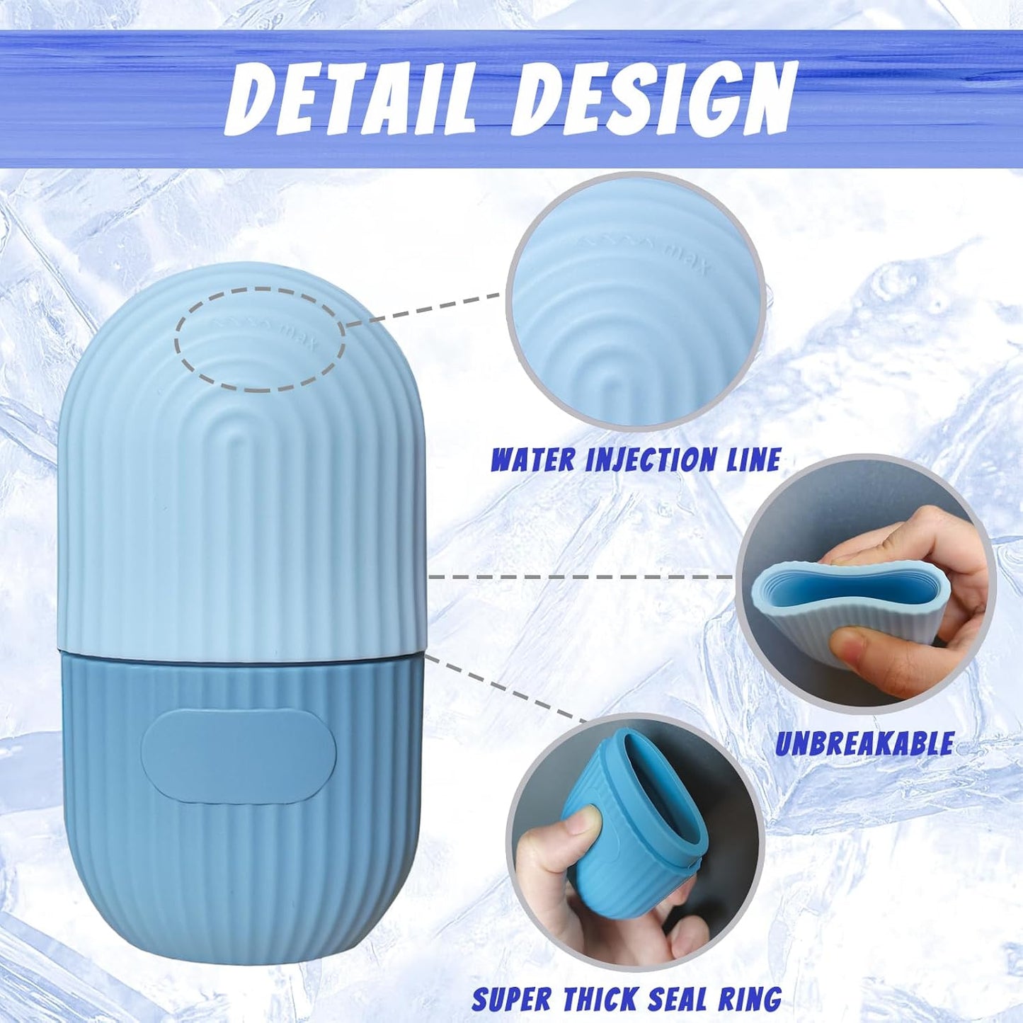 Ice Face Roller, Reusable Silicone Mold Face Massage Eye Facial Beauty Skin Care Tools Apply Ice for Shrink Pores Anti Wrinkle Reduce Puffiness Improve Skin Elasticity, Striped