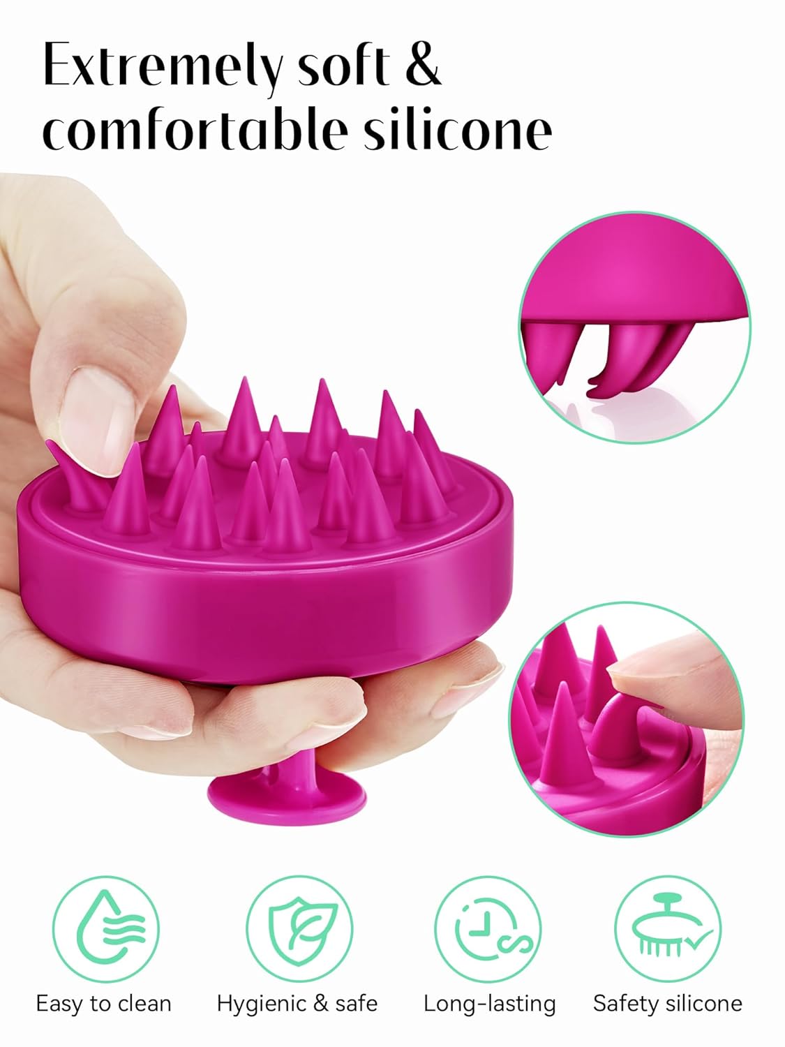 HEETA Scalp Massager Hair Growth, Soft Silicone Scalp Scrubber Shampoo Brush for Exfoliation, Dandruff Removal Head Massage Stress Relax, Wet & Dry Use for Thick Thin Curly Hair Care, Hot Pink