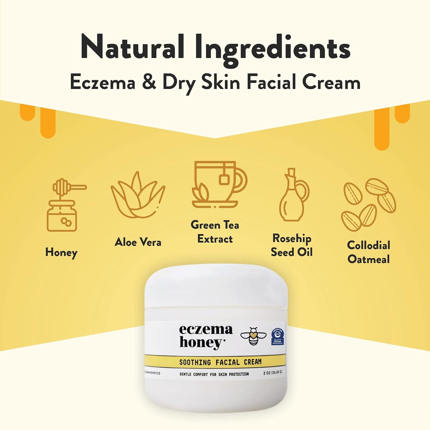 ECZEMA HONEY Soothing Facial Cream - Eczema Lotion for Face, Eyelids, Lips, and More - Natural Dry Skin Repair (2 Oz)