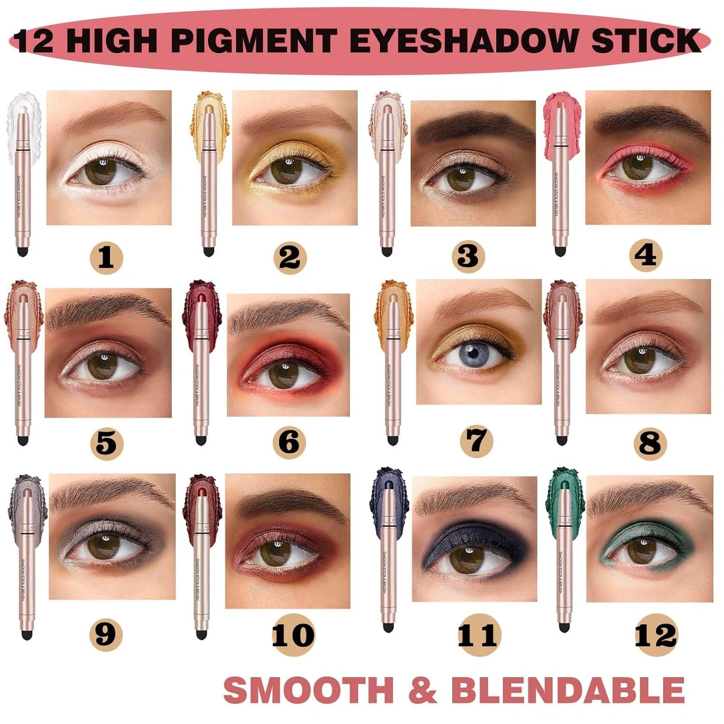 Black Cream Eyeshadow Stick, Single Shimmer Eyeshadow Pencil, Waterproof Long Lasting Eye Shadow Stick Makeup, Hypoallergenic High Pigmented Eye Highlighter Pen Create Multi-Dimensional Eyes Look 11#