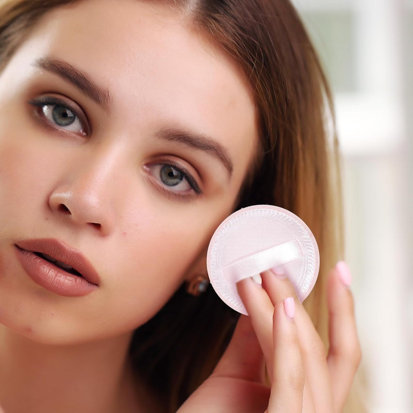 12 Pcs Makeup Powder Puff Cotton Powder Puffs for Face Powders Makeup Puffs for Powders Small Velour Puff Soft Pads Washable Face Compact for Loose Setting Pressed Powder(2.36 Inch Skin Color)