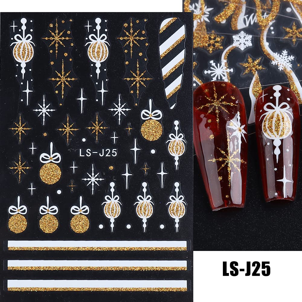 8 Sheets Glitter Christmas Nail Art Stickers Decals Self-Adhesive Holiday Gold Snowman Snowflake Winter Nail Supplies Nail Art Design Decoration Accessories