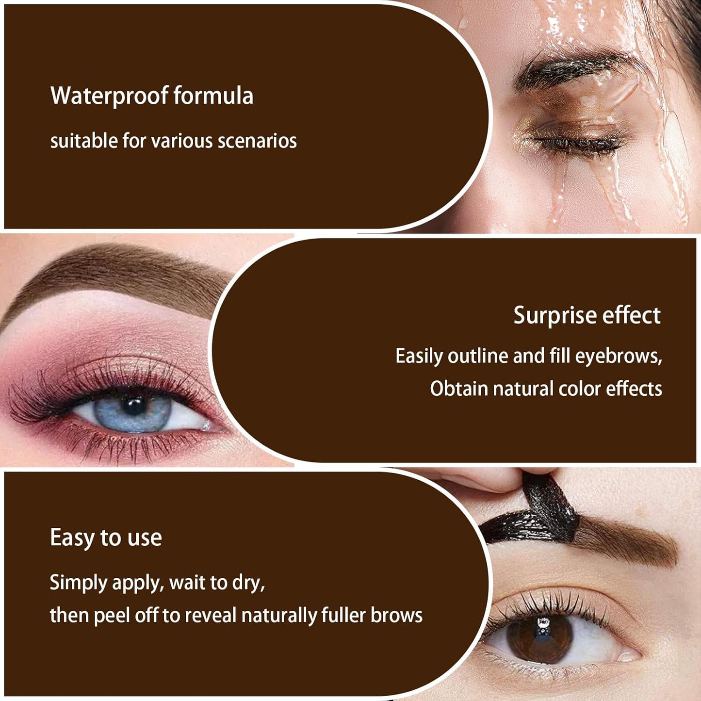 Easy Peel Off Eyebrow Gel Kit, Light Brown Tattoo Brow Gel, Long-lasting Waterproof and Transfer for Women to Achieve Natural Fuller Brows, Suitable for All Skin Types