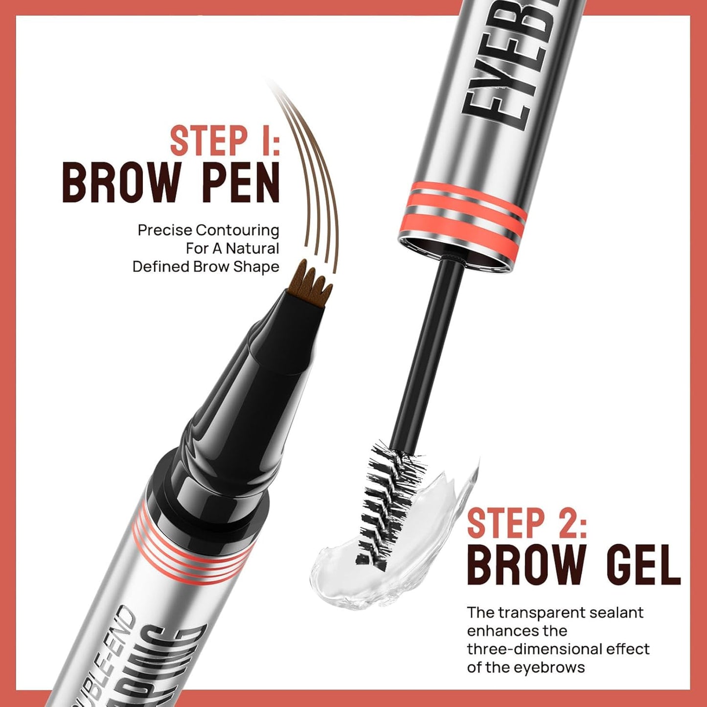 4-Fork Tip Microblading Eyebrow Pen With Brow Gel - 2-in-1 Waterproof Eyebrow Pencil, Long-Lasting Natural Hair-Like Brows, Smudge-Proof & Easy to Use (With Brow Gel 03#Grey)