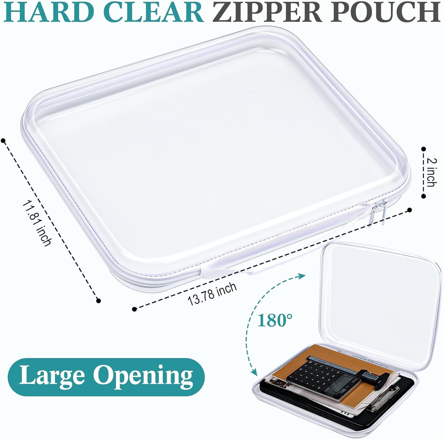 Sanwuta 4 Pcs Clear Hard Zipper Case with Handle Office Storage Cases Hard Plastic Pouches Transparent Bins for Toys, Snacks, Cosmetics, Building Blocks, Puzzles(13.8 x 11.8 x 2 Inches,White)