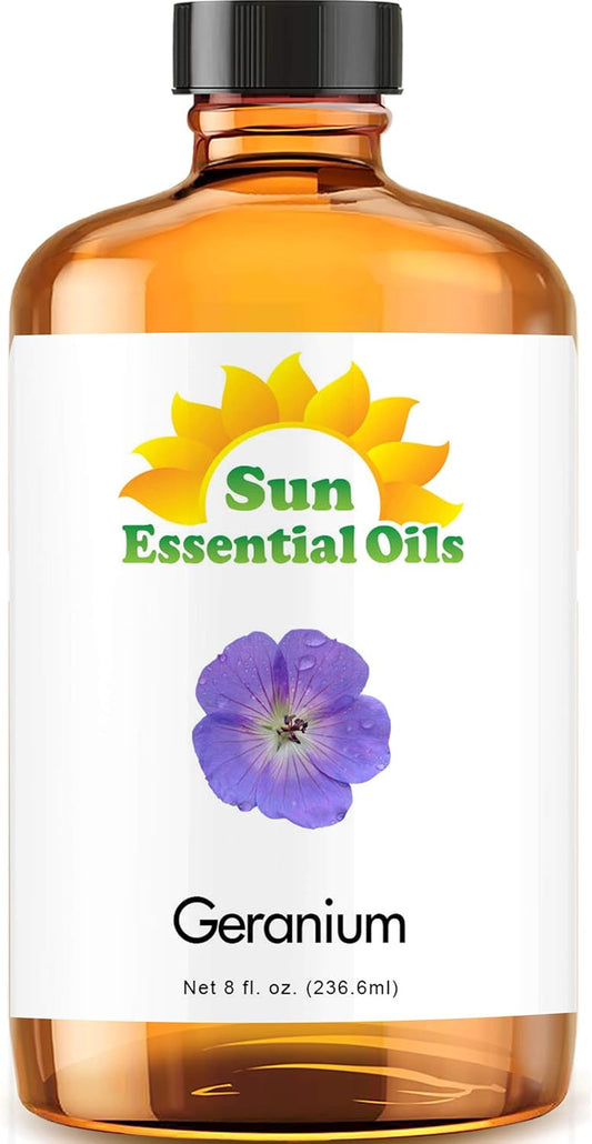 Sun Essential Oils Geranium Essential Oil – Pure Aromatherapy Oil for Skin & Diffusers (8 oz)