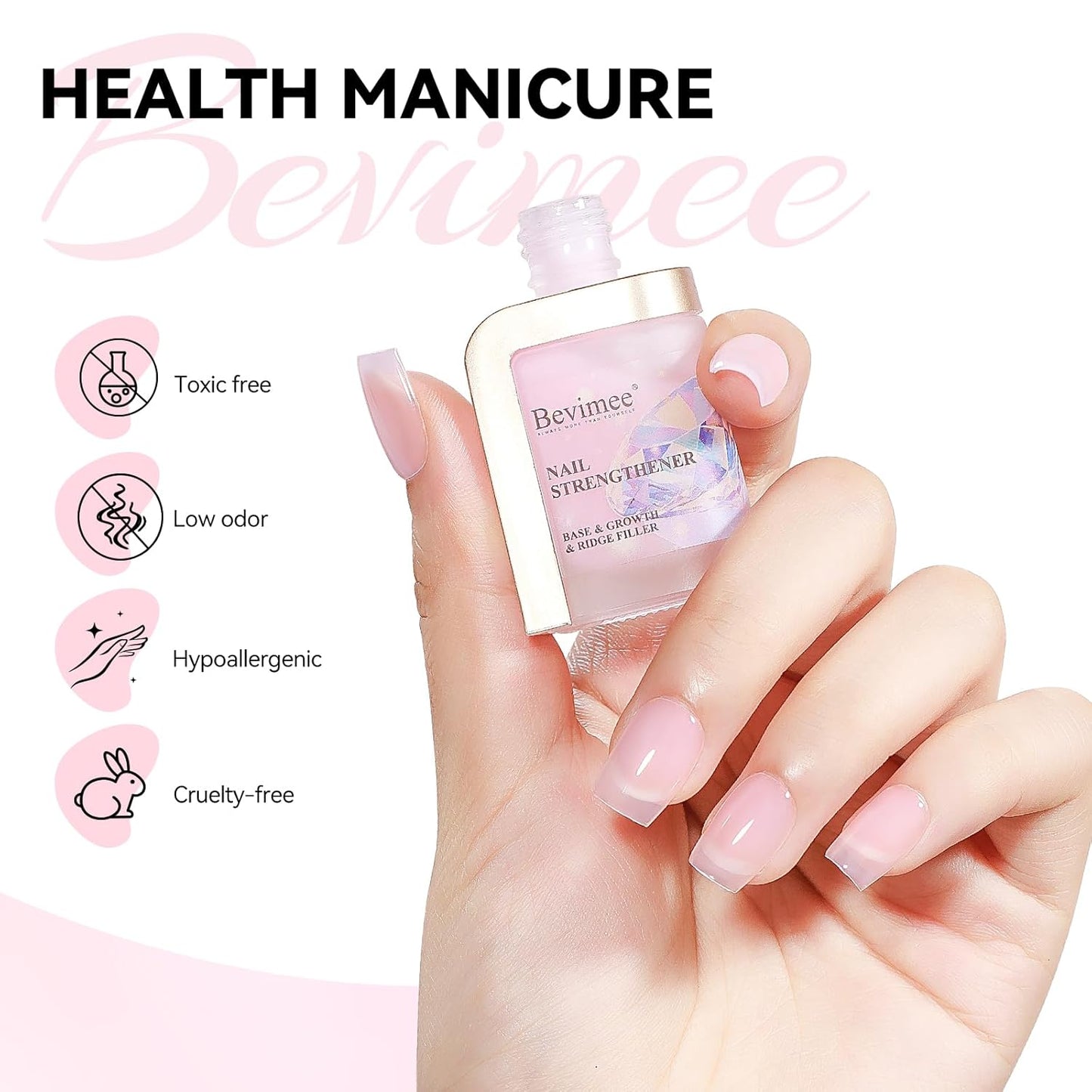 Nail Strengthener and Growth Natural Nails Hardener Pink Nail Repair Strengthening Polish Ridge Filler for Weak and Damaged Nails 12ML