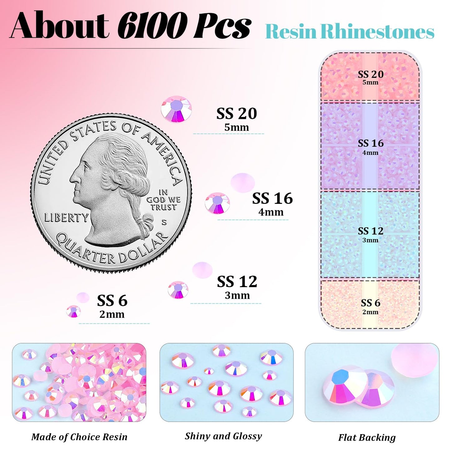 6100Pcs Jelly Resin Rhinestones for Crafting with 2Pcs 10ml B7000 Jewelry Glue, 1 Box Flatback Crystals Diamond (Light Pink AB) for Bedazzling Crafts DIY Nail Art Non Hotfix Gems for Clothing Shoes