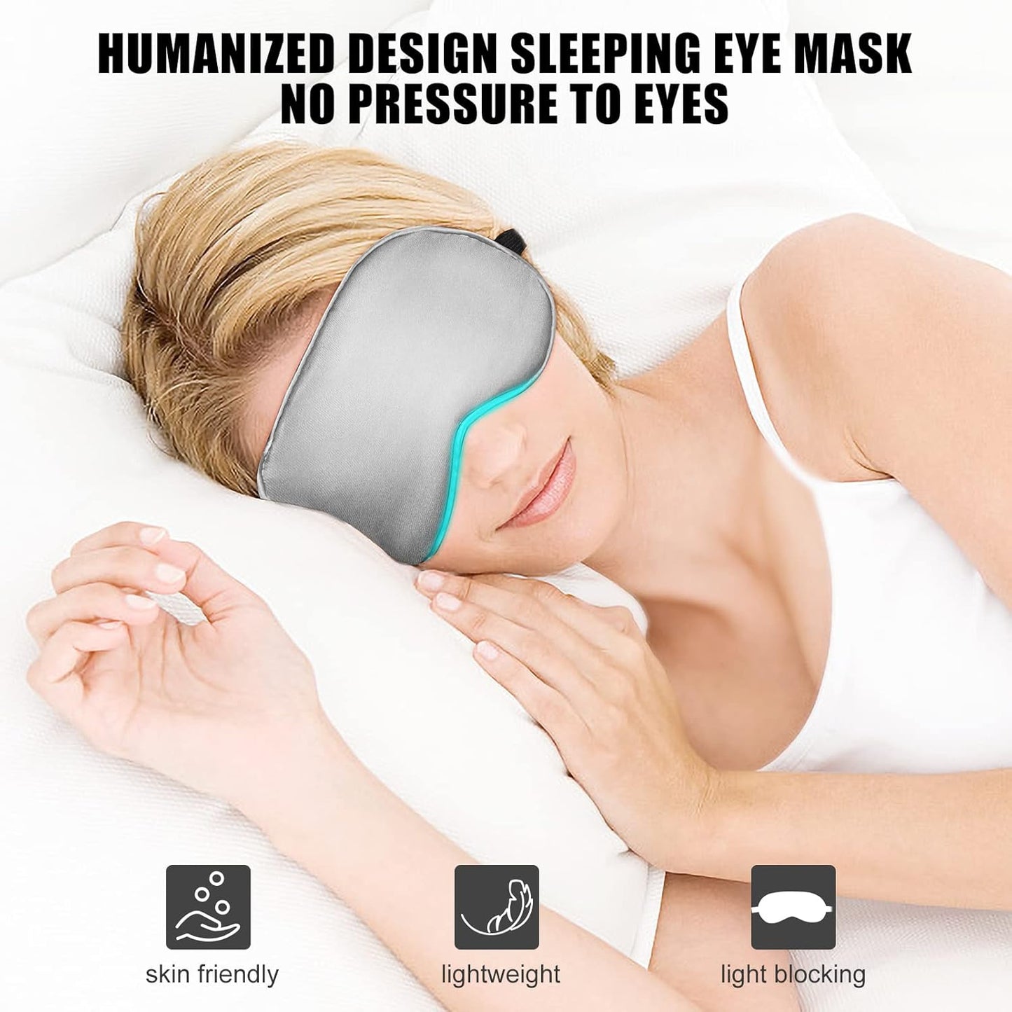 Sleep Mask w/ Cooling Gel Eye Mask, Silk Eye Mask for Sleeping, Hot & Cold Eye Masks, Blindfold Eye Cover Sleeping Mask for Home Office Travel, Yoga, Stocking Stuffers for Men Women (Grey)