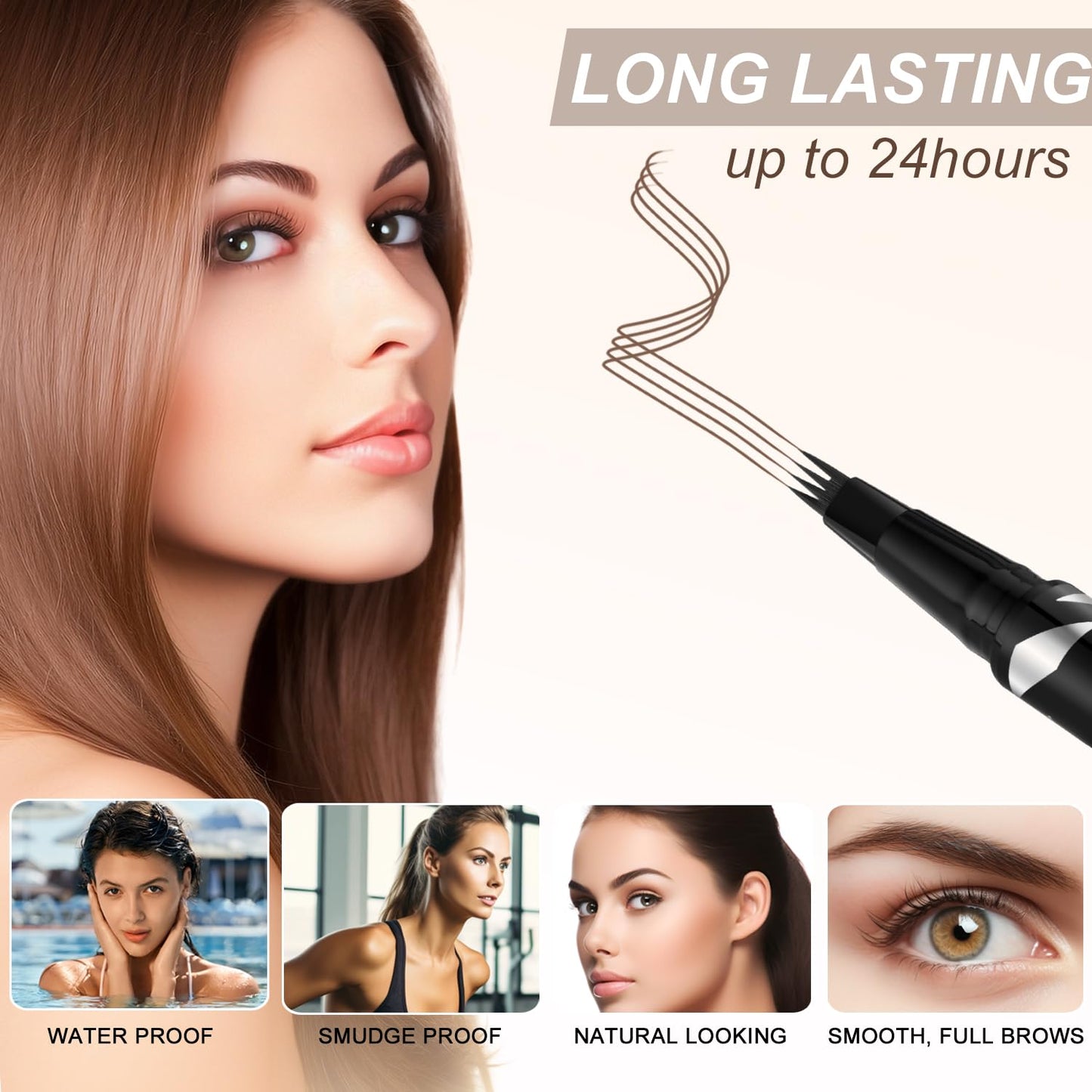 LAVONE Eyebrow Pen,2-IN-1 Dual-ended Waterproof Eyebrow Pencil,with 4 Tip Microblading Eyebrow Pen and Ultra-Precise Brow Pencil,Dual-ended Eyebrow Brush, for Natural Looking-Dark Brown