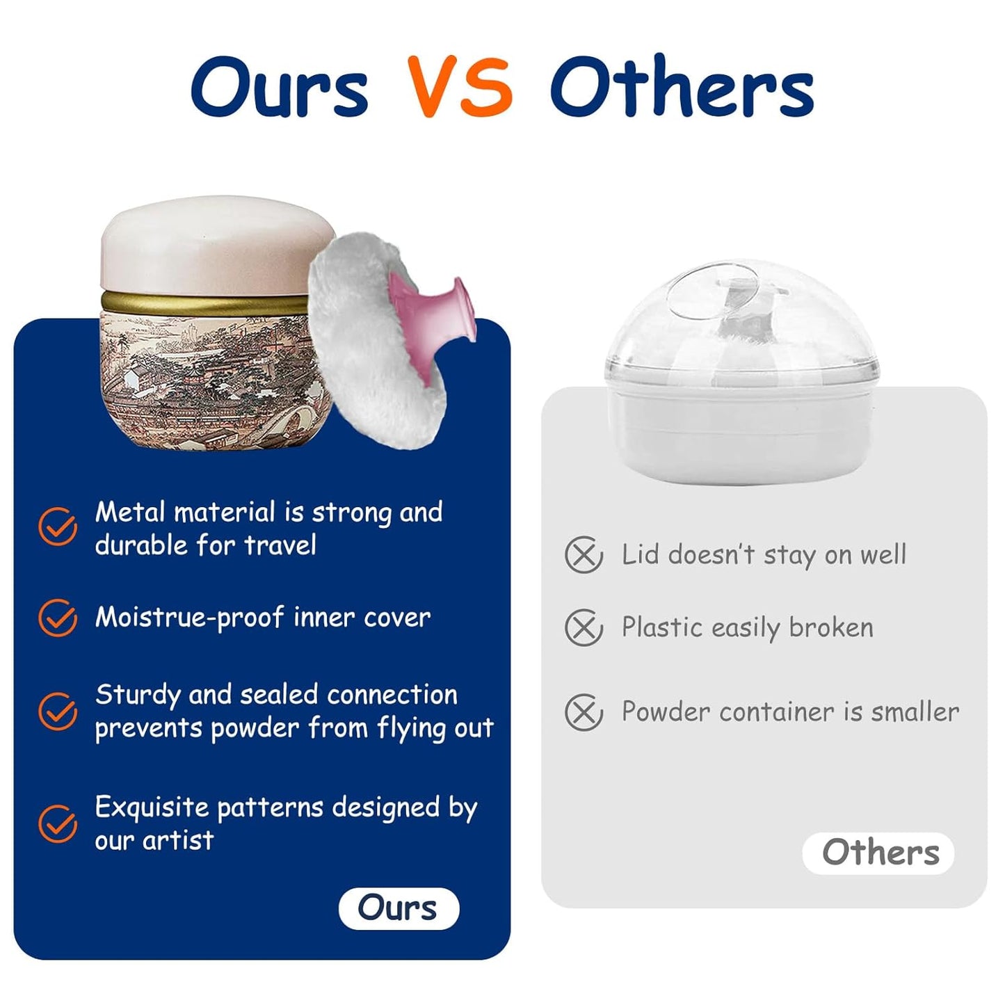 Body Powder Puff and Container for Dusting Powder, Women Powder Puff and Powder Case for Bath and Travel (Ancient City)