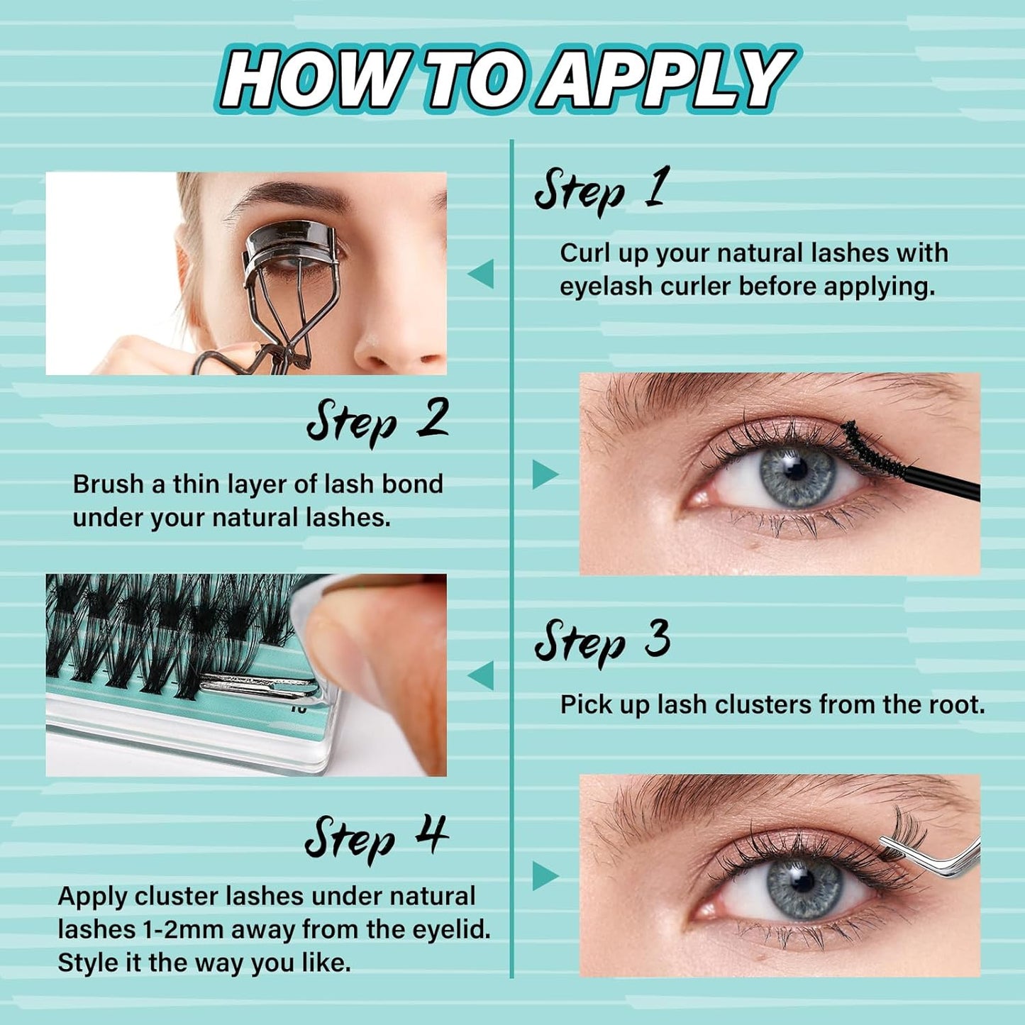 Lash Clusters Kit 200pcs, Eyelash Extension Kit 80D D Curl Diy Cluster Eyelashes Extensions Lash Bond and Remover Waterproof Lash Applicator Tools for 9-16mm Mix Lashes Beginner Self Use at home