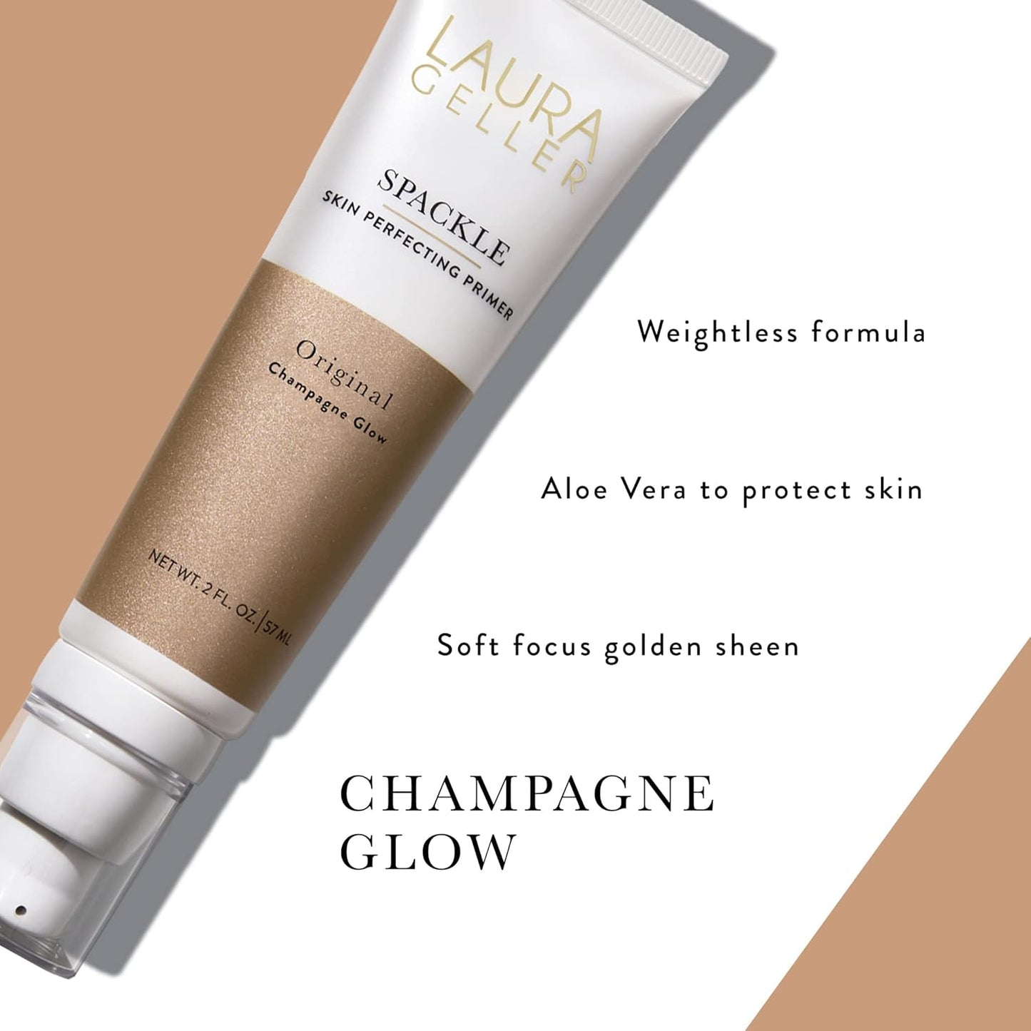 LAURA GELLER NEW YORK Spackle Primer - Champagne Glow - Super-Size 2 Fl Oz - Hyaluronic Acid Makeup Primer for Mature Skin