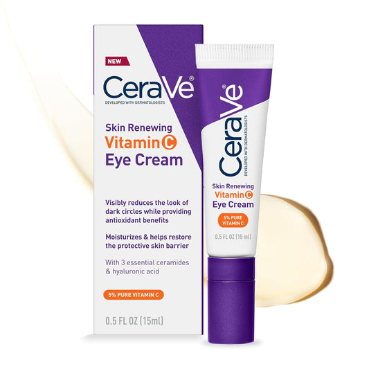 CeraVe Skin Renewing Vitamin C Eye Cream, Vitamin C, Hyaluronic Acid, Ceramides & Caffeine, Under Eye Cream For Dark Circles and Puffiness, Fragrance Free & Ophthalmologist Tested, 0.5 Fl. Oz