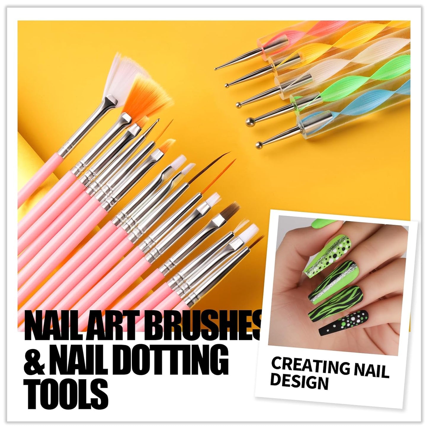 Teenitor Nail Art Brushes Nail Art Tools, Nail Brushes for Nail Art Kit with Nail Stickers, Nail Design Tools Nail Design Brushes Nail Gems, Nail Stuff Dotting Tools Nail Art Stickers Nail Supplies