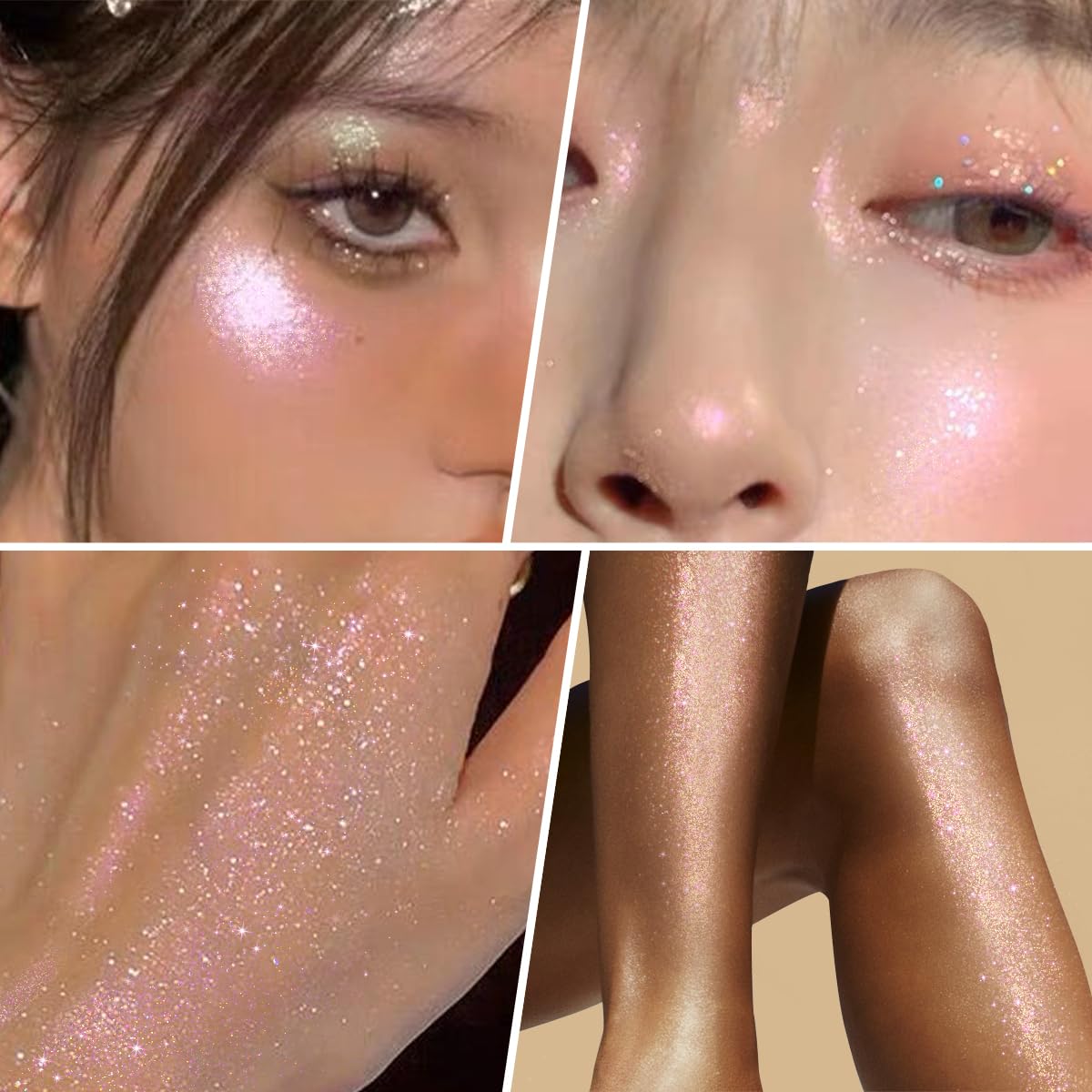 UCANBE Hydrating Body Glitter Dewy Highlighter Makeup Luminizer Drops Body Shimmer Liquid Face Glow Sparkles for Women Gifts (Rose Gold - 03)