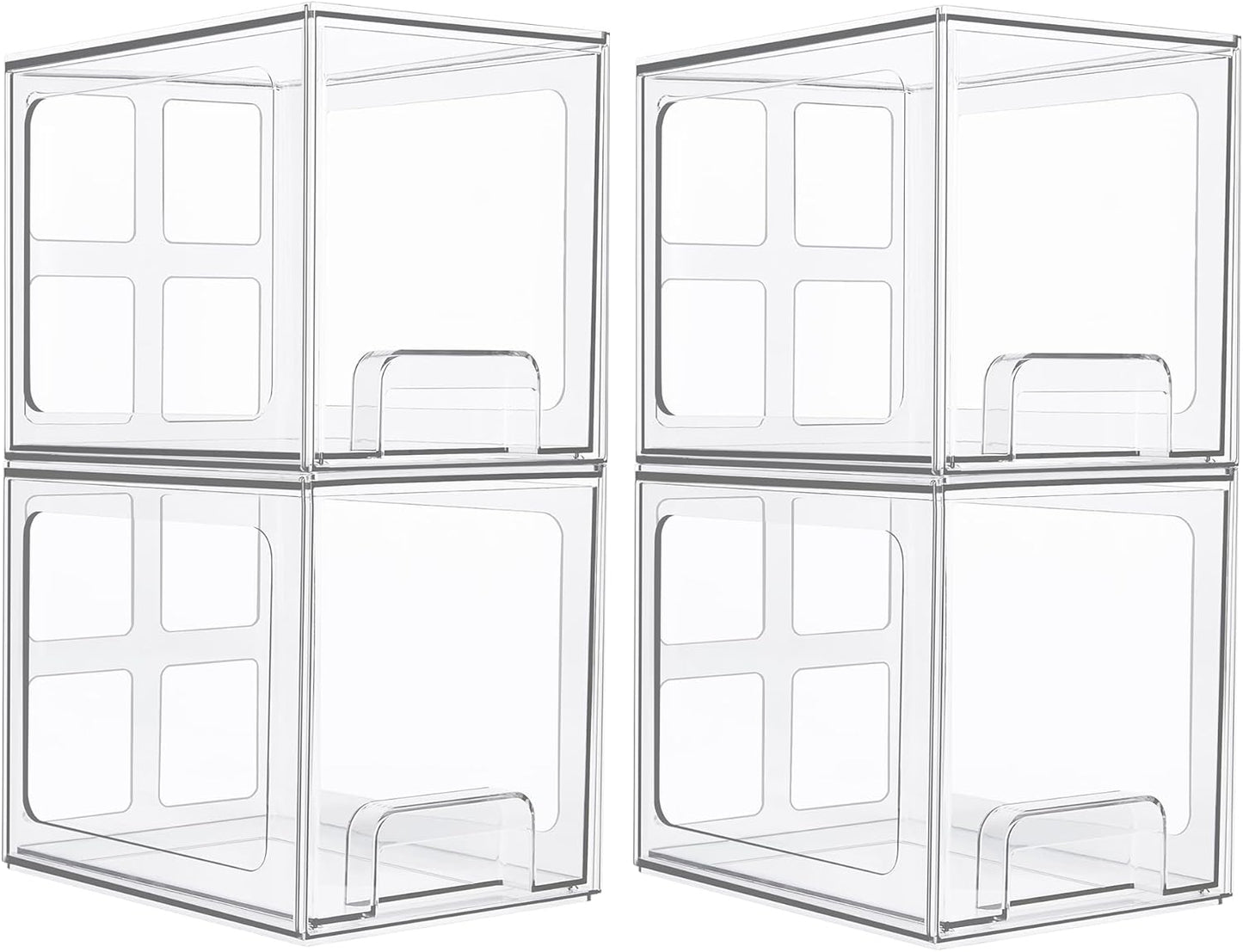 Vtopmart 4 Pack Stackable Storage Drawers, 6.6''Tall Acrylic Bathroom Makeup Organizers,Clear Plastic Drawers For Vanity, Undersink, Kitchen Cabinet,Pantry Organization and Storage