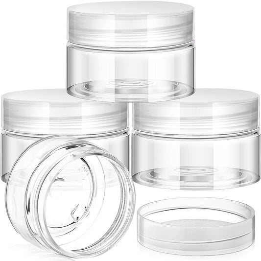 Patelai 4 Pieces Round Wide-mouth Leak Proof Plastic Container Jars with Lids for Travel Storage Makeup Beauty Products Face Creams Oils Salves Ointments DIY Making (1 Ounce,Clear)