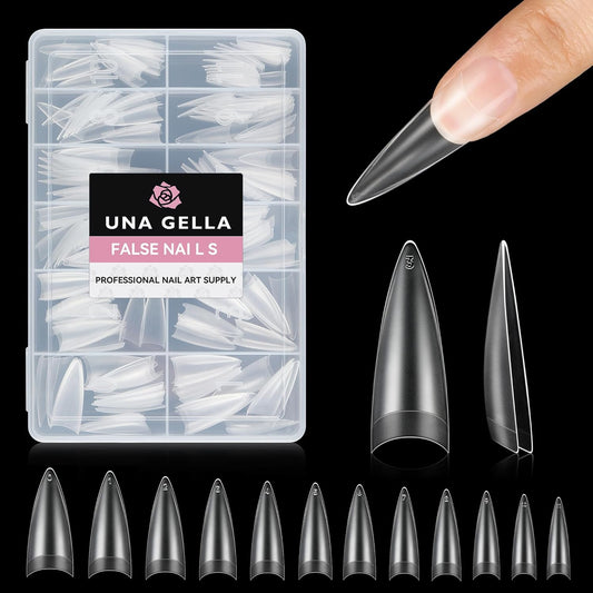 UNA GELLA Clear Stiletto Nails Tips Half Cover Stiletto Gel Nail Tips 216pcs Almond Shape False Acrylic Nail Tips for Faster Gel Nail Extension DIY Art Salon Press On Nails 12 Sizes