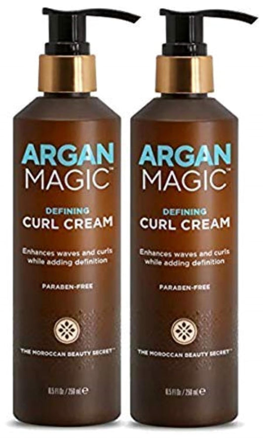 Argan Magic Defining Curl Cream - Enhances Waves & Curls While Adding Definition | Conditions, Detangles, Reduces Frizz | Enriched with Biotin | Made in USA | Paraben Free (8.5 oz / 250 ml / 2 Pack)