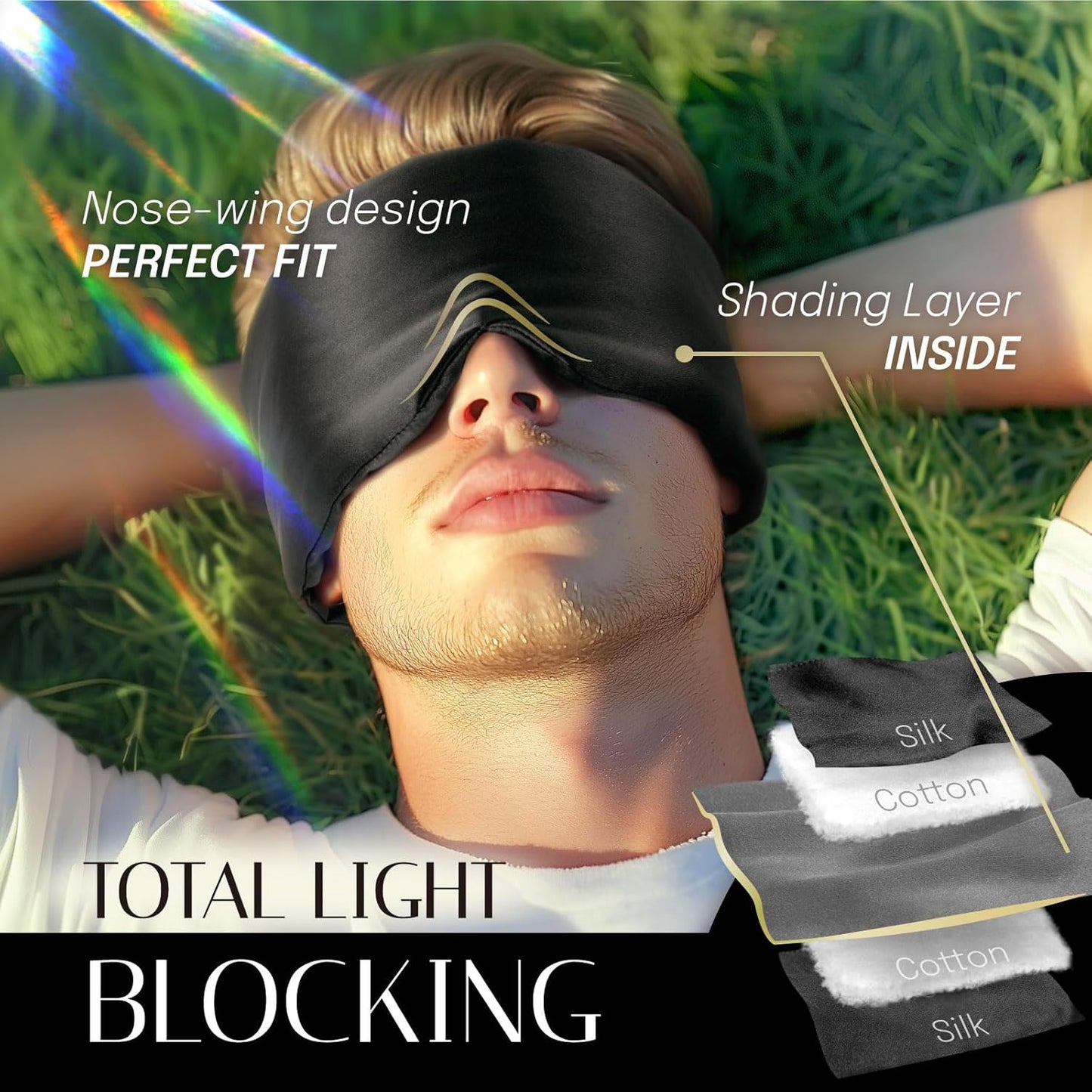 Silk Sleep Mask Soft Pressureless: 100% Mulberry Silk for Eye Skin Anti Wrinkles, Large Size for Total Blackout, Adjustable Wide Velcro Ear Cover