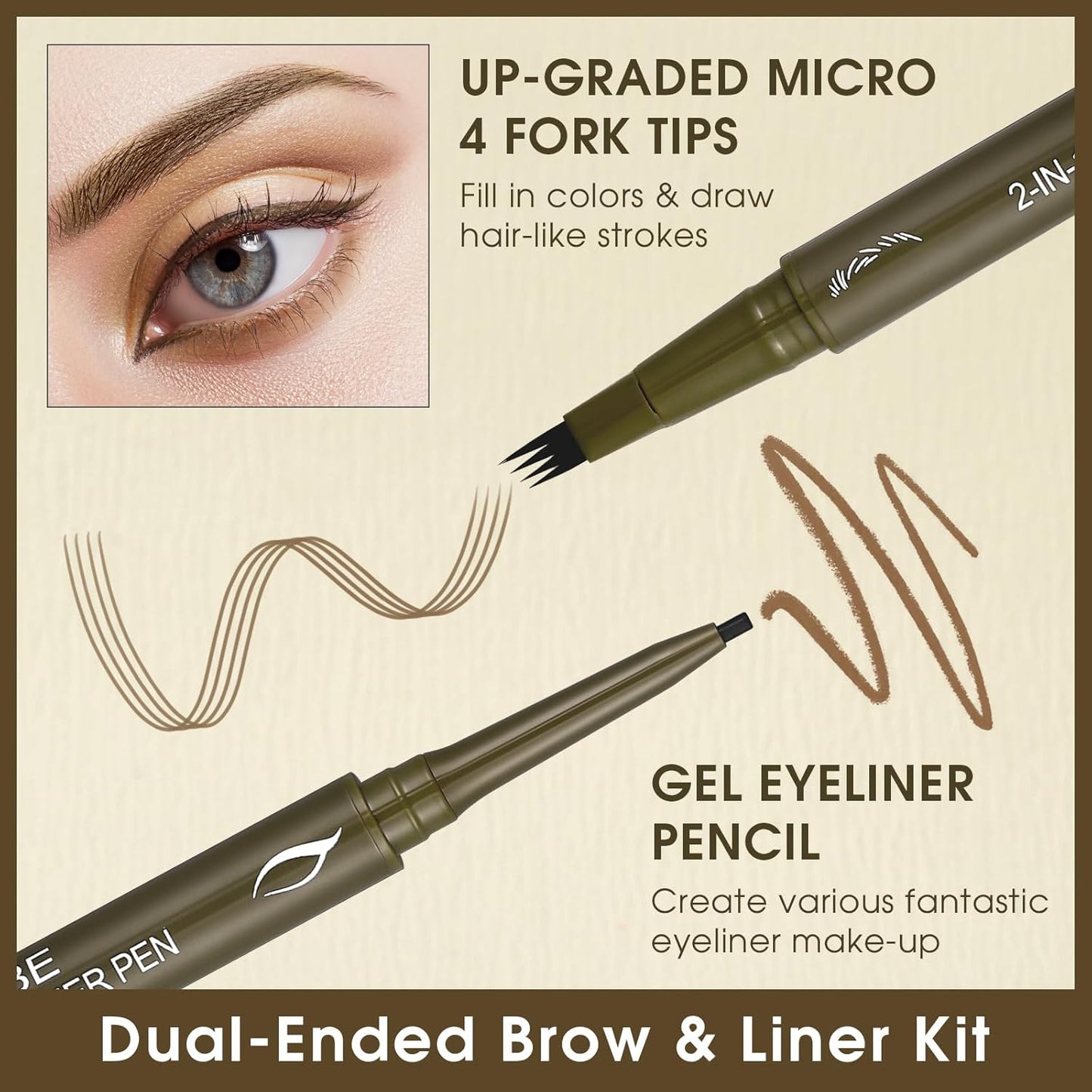 UCANBE Eyebrow Pen, Dual-Ended Eyebrow Pencil with 4-Fork-Tip & Gel Eyeliner for Women, Eye Brow Pen with Gel Eyeliner Pencil, Microblading Eyebrow Pencils with Hair Like Strokes, Light Brown/Blonde