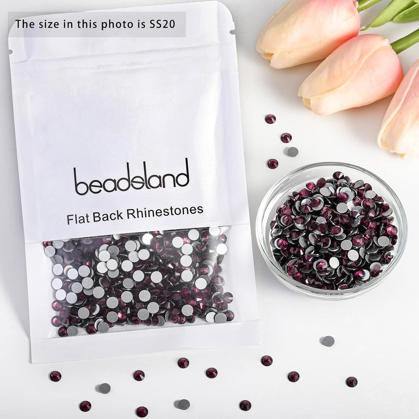 beadsland Flat Back Crystal Rhinestones Round Gems, Amethyst (4.6-4.8mm) SS20/1440pcs