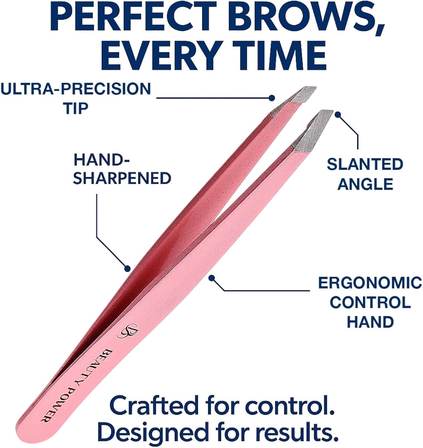 Ultra-Precision Professional Slant Tweezers for Women Facial Hair - German Stainless Steel, Lightweight Black Tweezers for Women & Men, Ideal for Eyebrow & Facial Grooming (Pink)