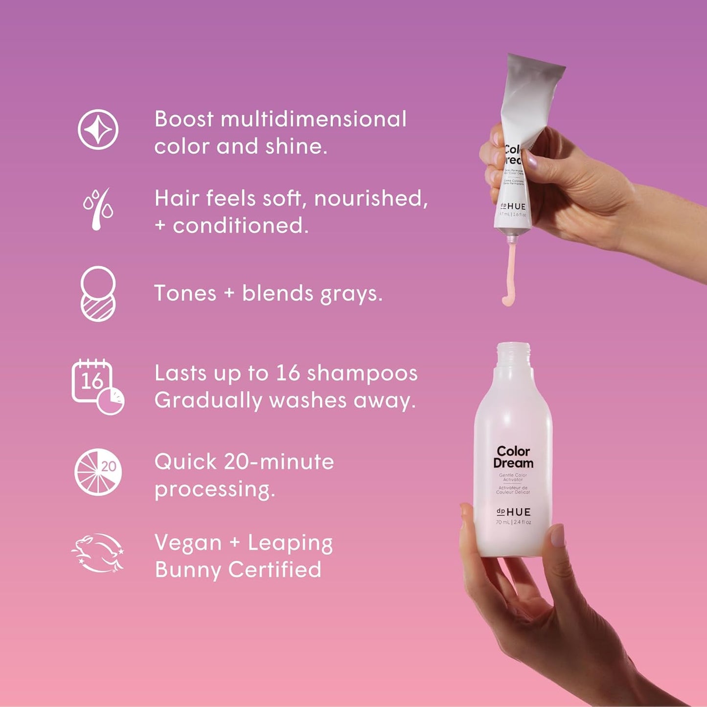 dpHUE Color Dream, Black - Ammonia-Free, Demi-Permanent Hair Color - Lasts 16 Washes - Boosts Shine - Paraben & Sulfate Free, Leaping Bunny Certified