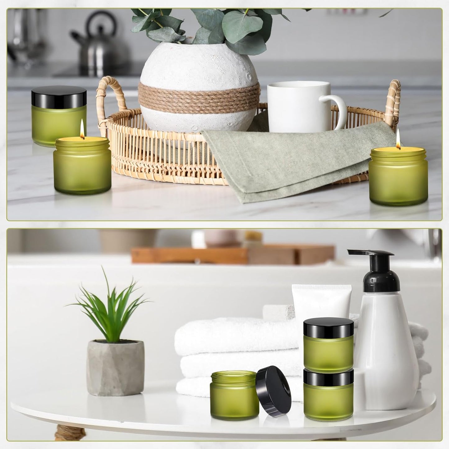 Domensi 72 Pcs 2 oz Glass Jars with Lids Travel Size Round Leakproof Empty Cosmetic Jars with Inner Liners Lid for Storing Makeup Lotions Face Cream Ointments Candle DIY Making (Pea Green)