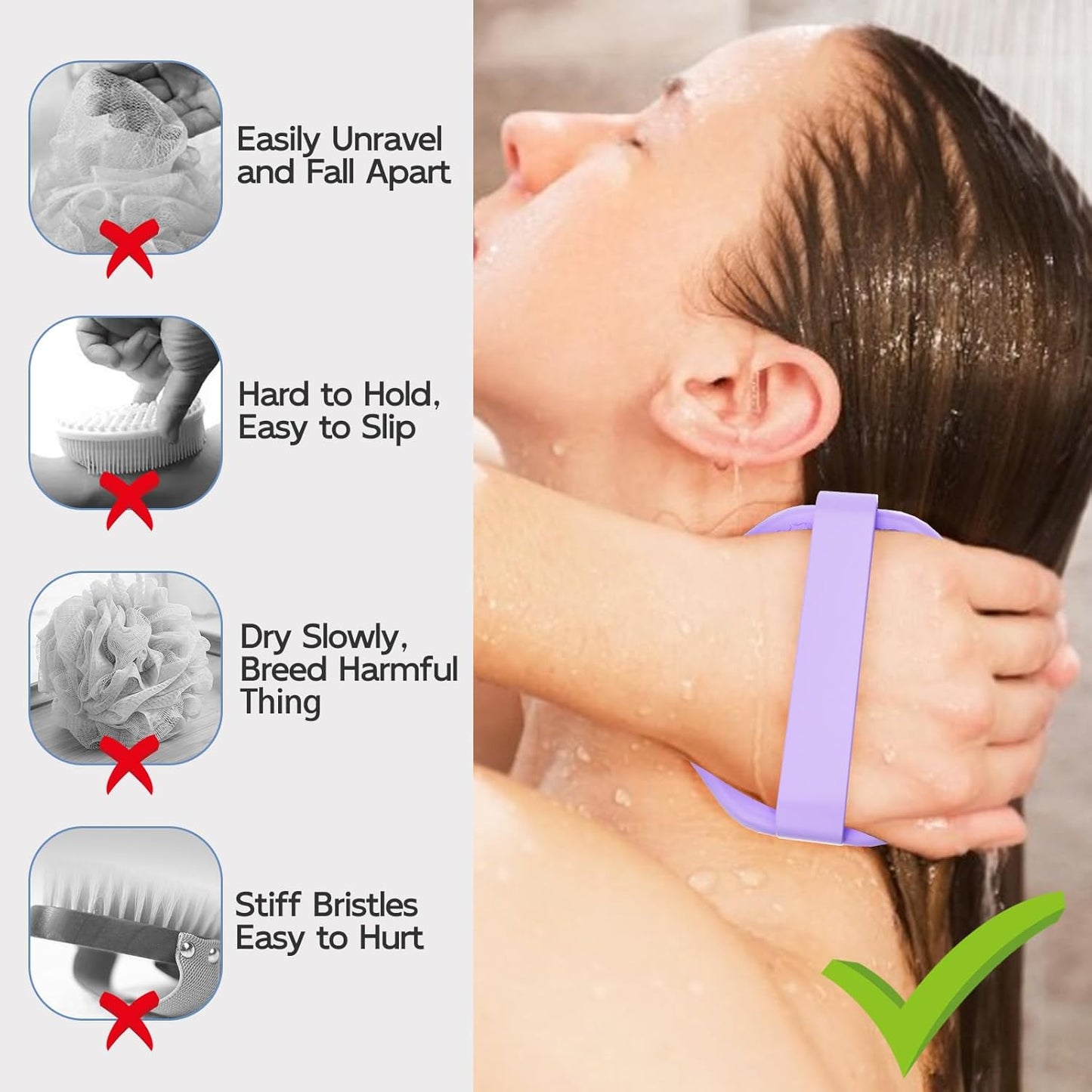 Silicone Body Scrubber 2 Counts, Exfoliating Body Wash Scrubbers Exfoliator, Shower Body Brush for Effective Showering Exfoliation and Gentle Massage (Black+Purple)