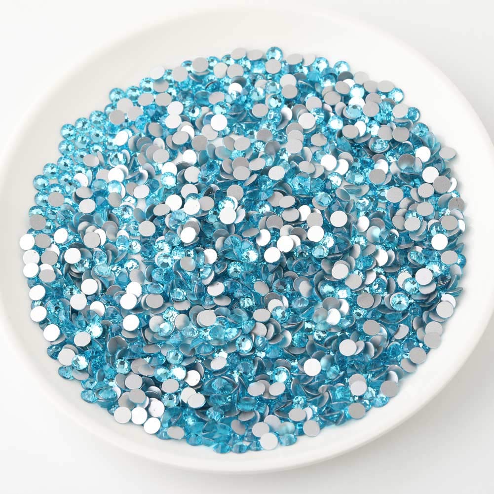 beadsland Flat Back Crystal Rhinestones Round Gems, Aquamarine (6.4-6.6mm) SS30/288pcs