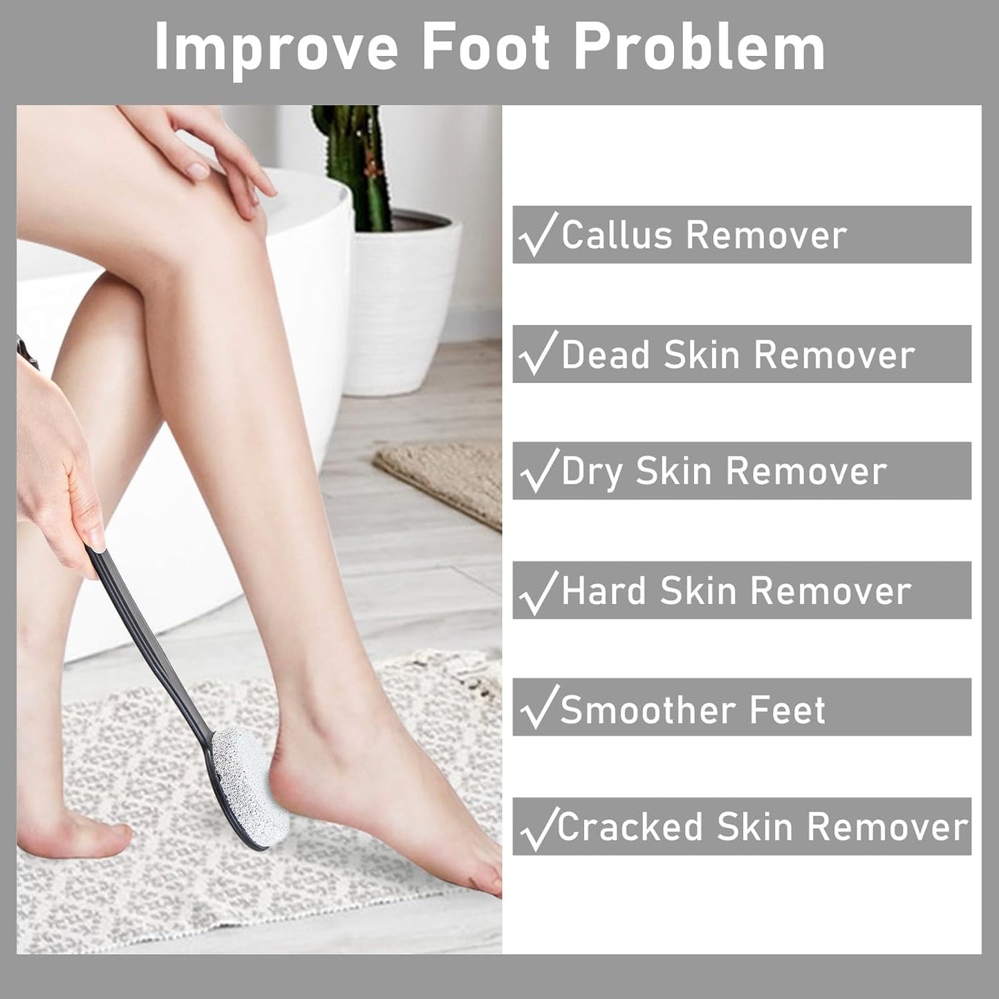 Pumice Stone for Feet with Long Handle 13.7", Hard Skin Callus Remover, Scrubber and Exfoliator for Dead Dry Skin, Softer & Smoother Feet, Pedicure Tool (Curved) Black