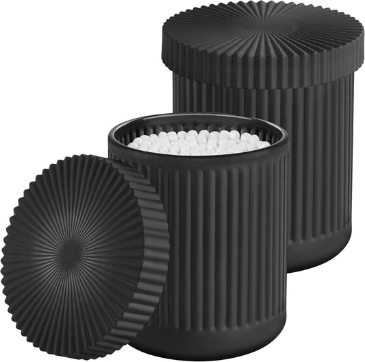 Glass Bathroom Organizer Set for Men, 2 Pack Bathroom Accessories, Bathroom Decor for Cotton Swabs, Cotton Balls, Pads, Floss Picks – Husband Birthday Gift Ideas, Gifts for Men(Black)