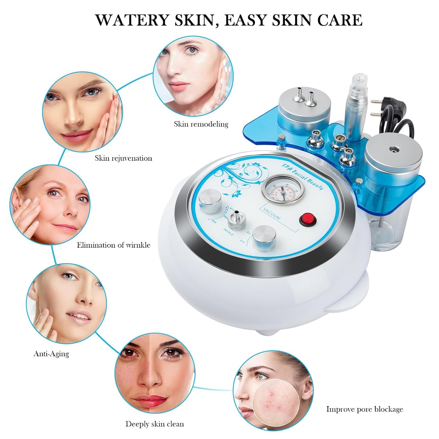Water Oxygen Jet Beauty Machine Multifunctional Vacuum Machine Deep Clean Hydro Dermabrasion Facial Machine Home SPA Micro Bubble Cleansing Skin Care