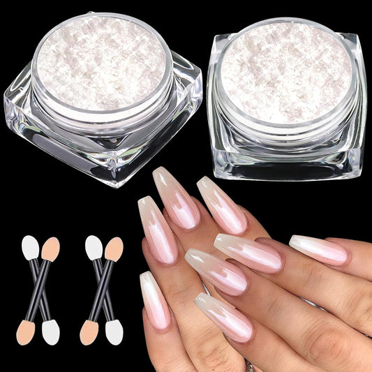 Pearl Chrome Nail Powder:【Super Transparent】 White Pearl Chrome Nail Powder Ice Shimmer Jewelry Transparent Aurora Glazed Donut Chrome Nail Powder for Nails Art DIY